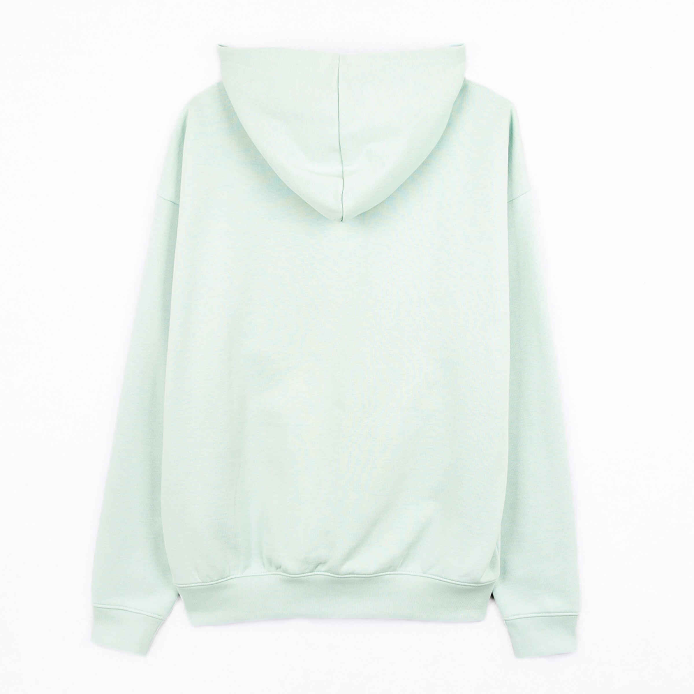 Mintgrüne Kapuzenjacke ohne Muster Rückansicht.