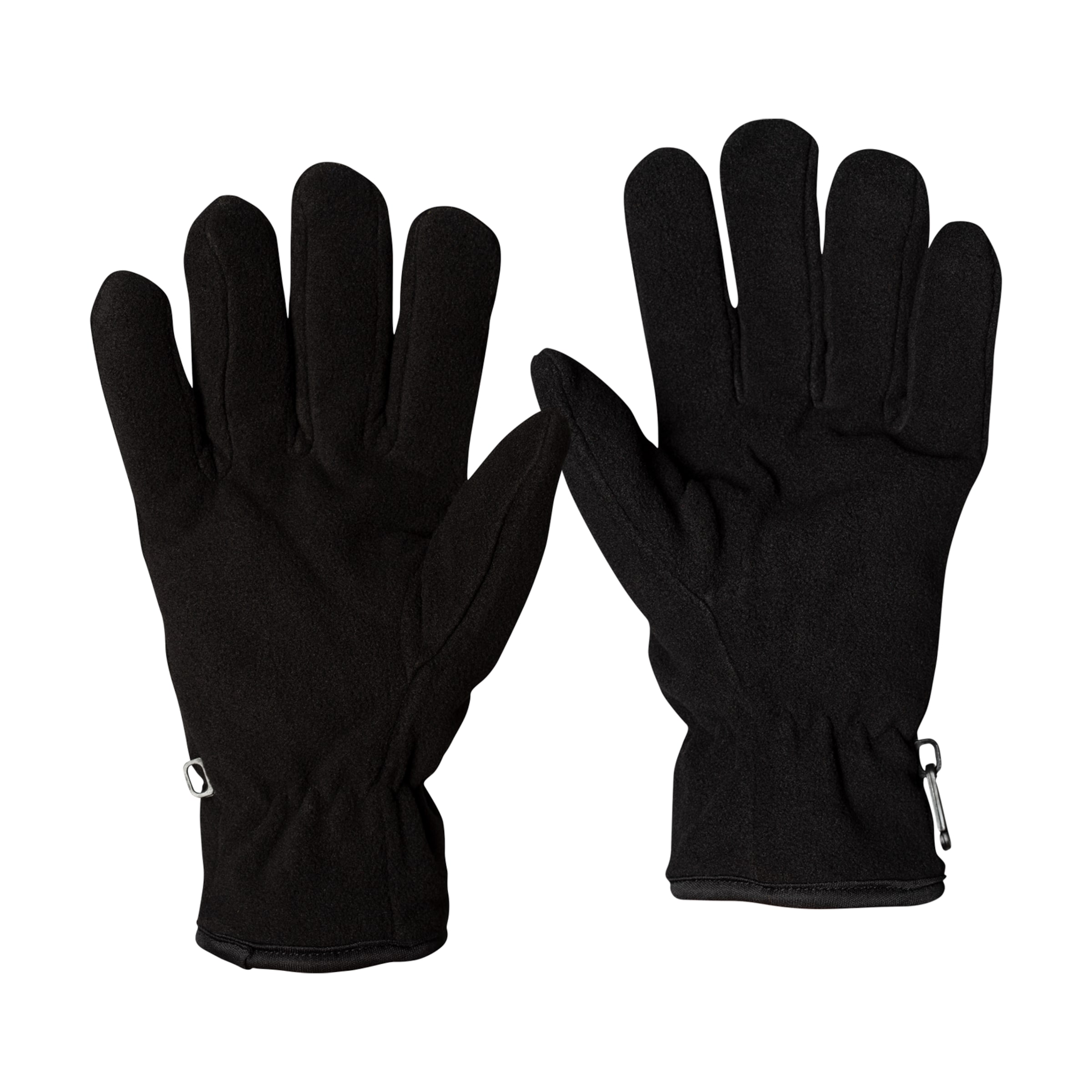 Schwarze fingerlose Handschuhe mit elastischem Bündchen.