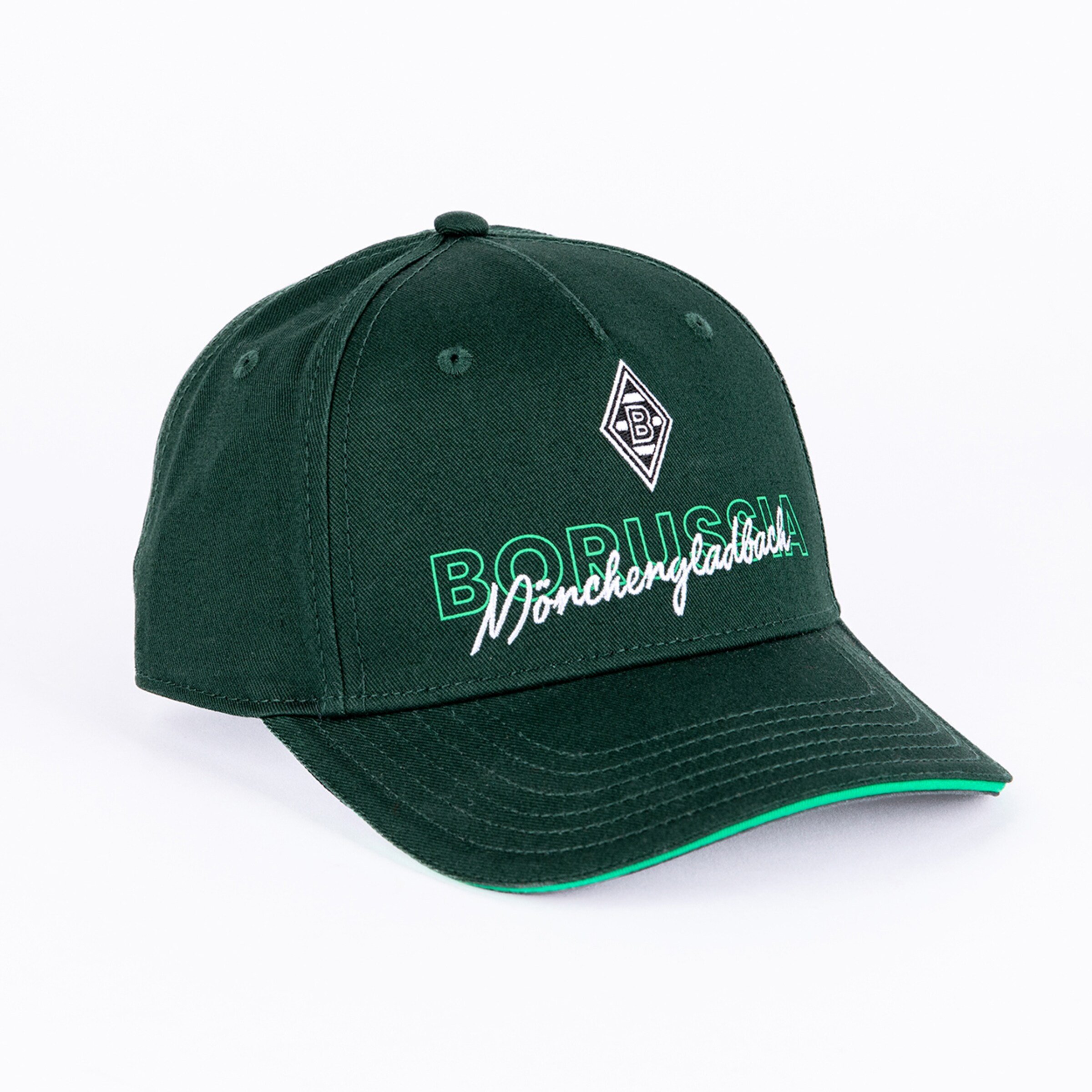 Dark green Borussia Mönchengladbach cap with logo and two-tone lettering on the front against a white background.