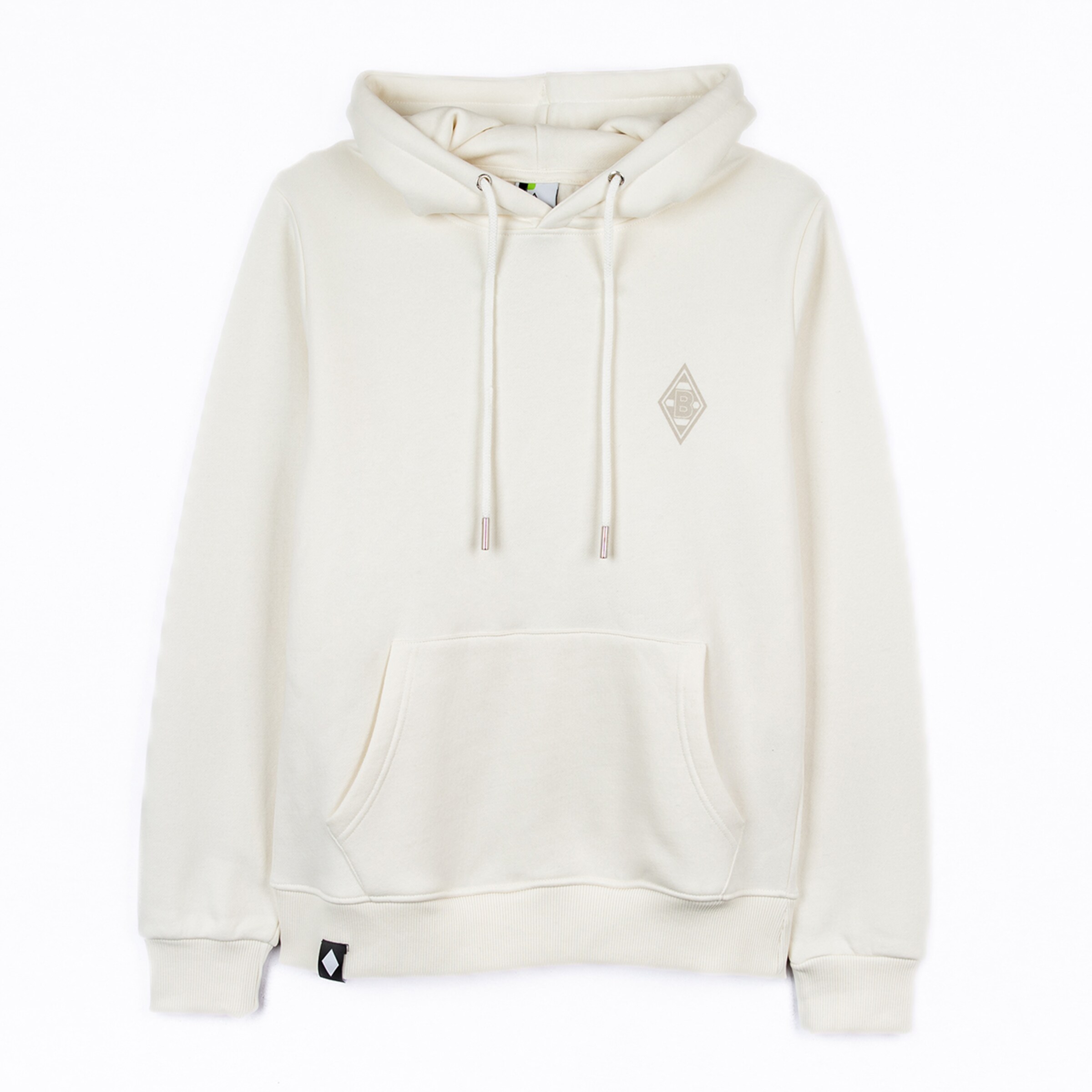 Helle Kapuzenjacke mit Taschen Logo-Applikation auf der Brust.