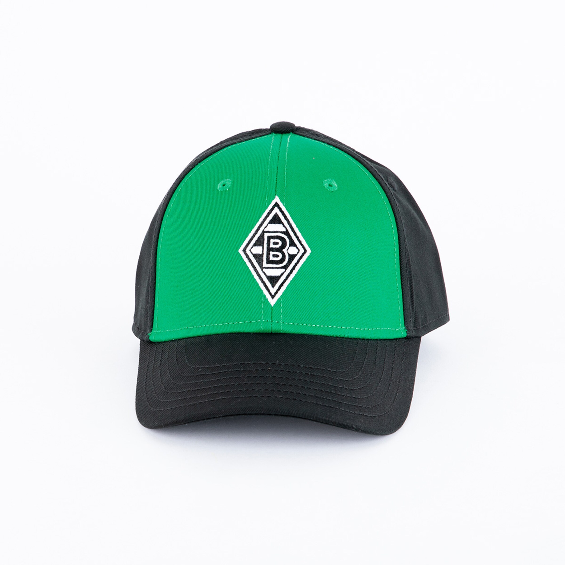 Schwarze und grüne Cap mit aufgesticktem Borussia Mönchengladbach Logo.