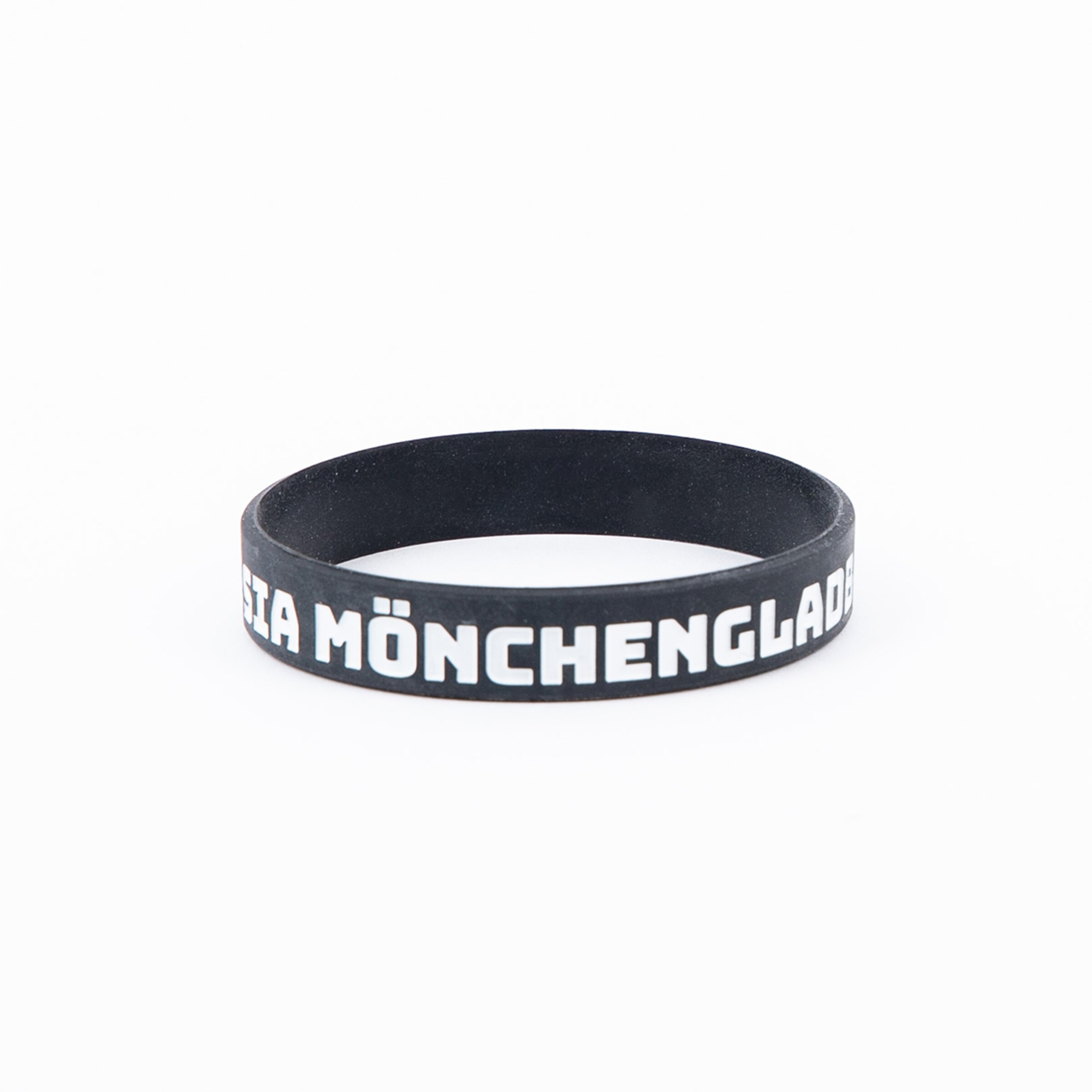 Black silicone wristband with white text Borussia Mönchengladbach.