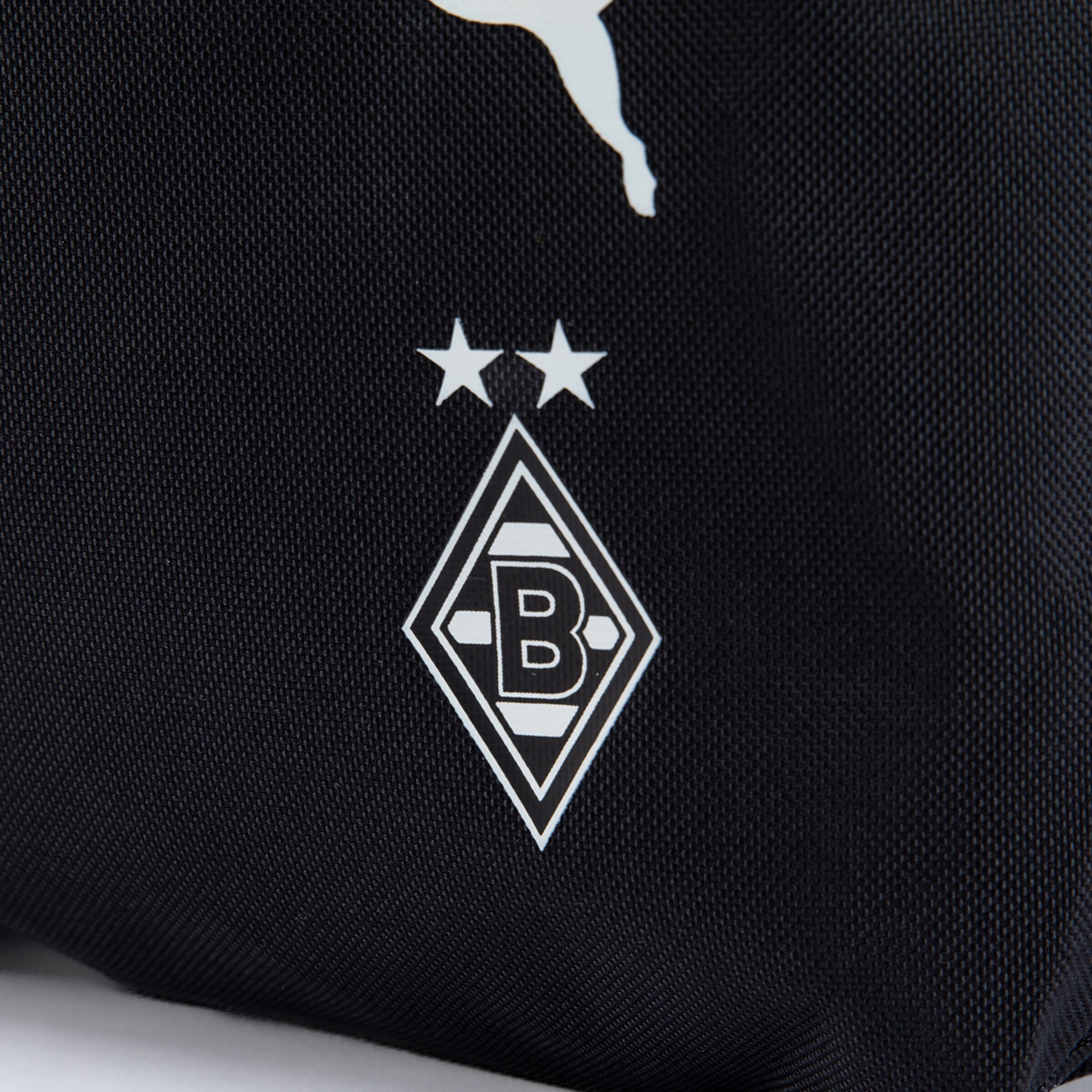 Schwarz-weißes Logo von Borussia Mönchengladbach mit zwei Sternen.