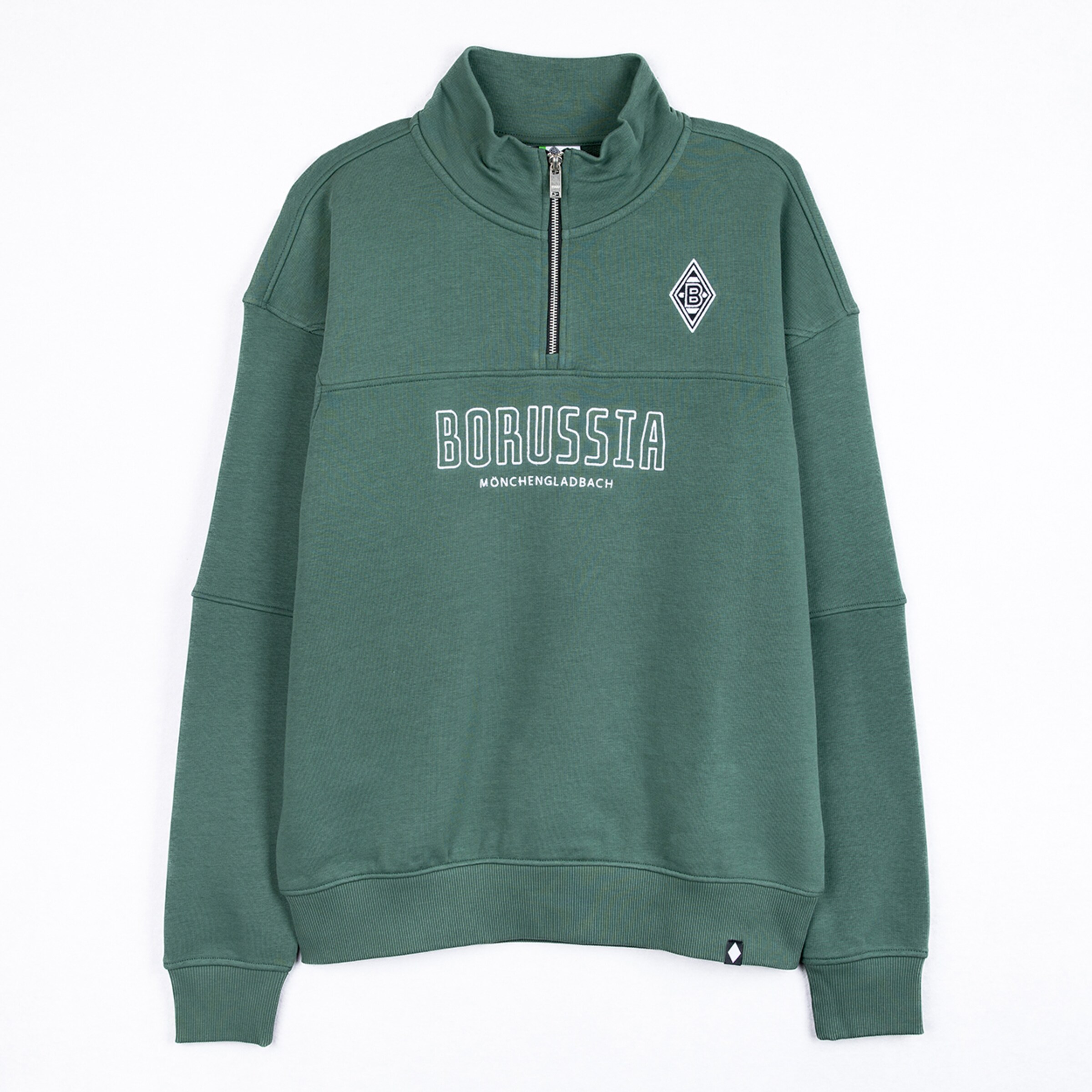 Grüner Troyer mit dem Borussia Mönchengladbach Logo und weißem „BORUSSIA MÖNCHENGLADBACH“-Schriftzug auf der Brust.