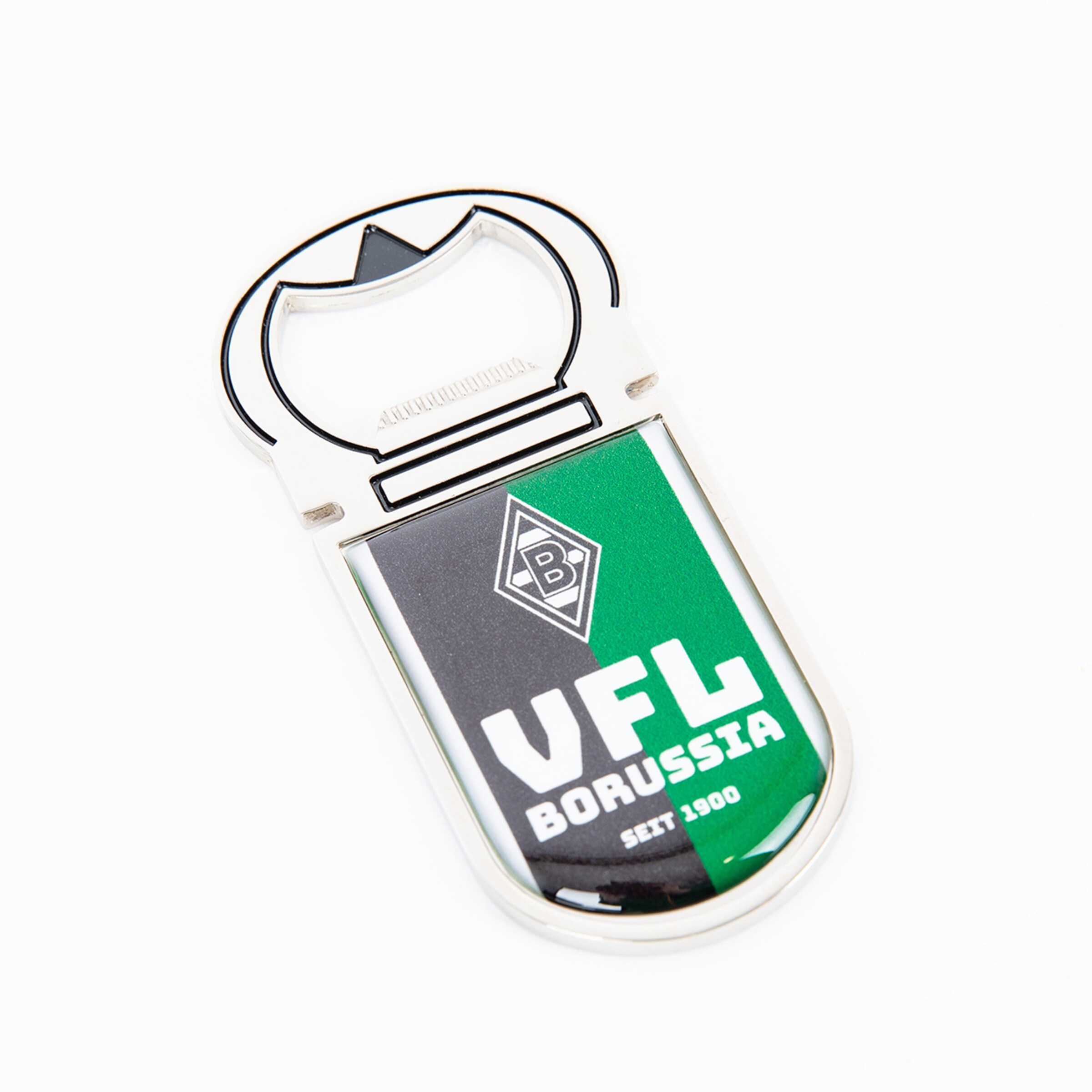 Flaschenöffner mit dem VFL Borussia Mönchengladbach Logo und der Aufschrift VFL BORUSSIA seit 1900.