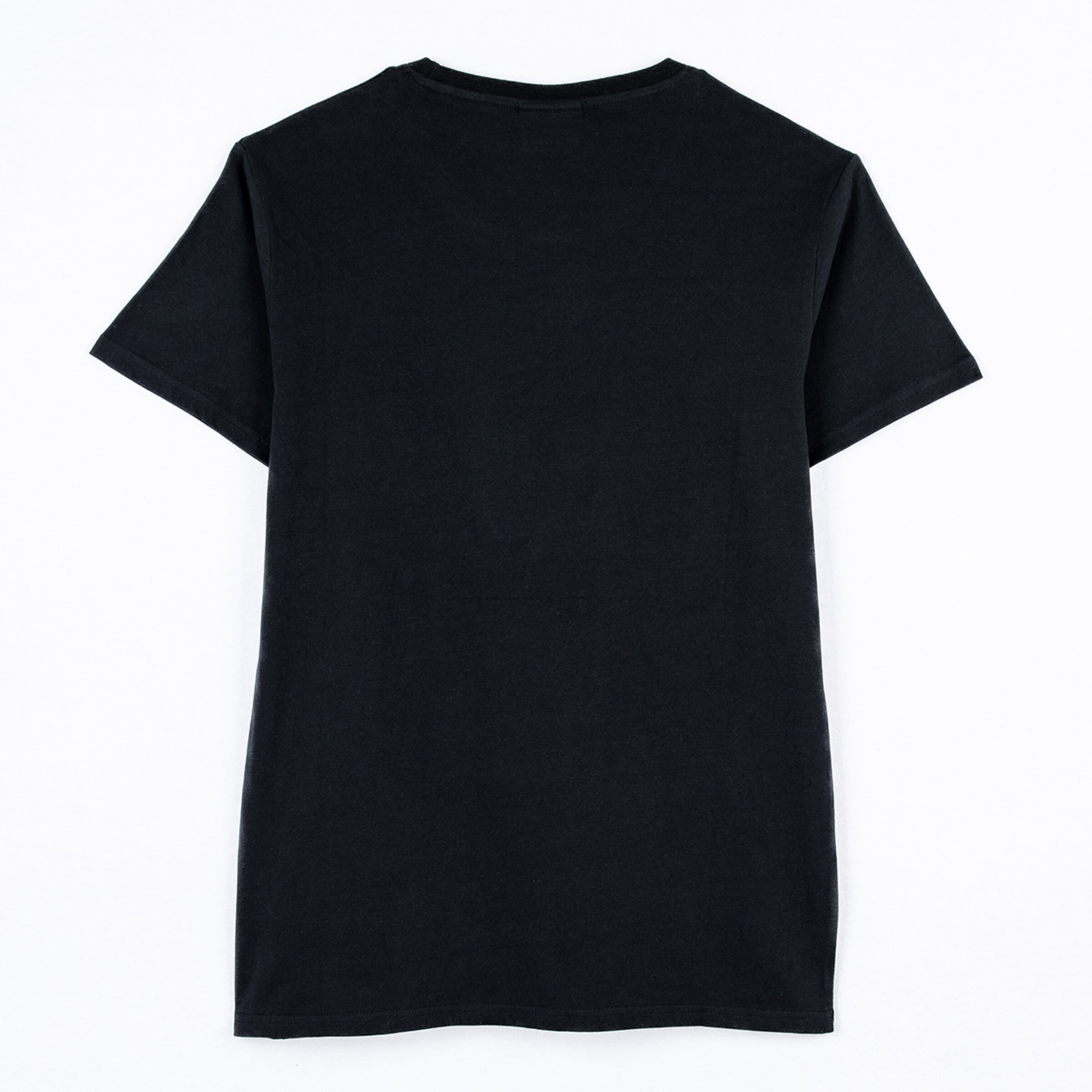 Black T-shirt viewed from the back simple shape without print.