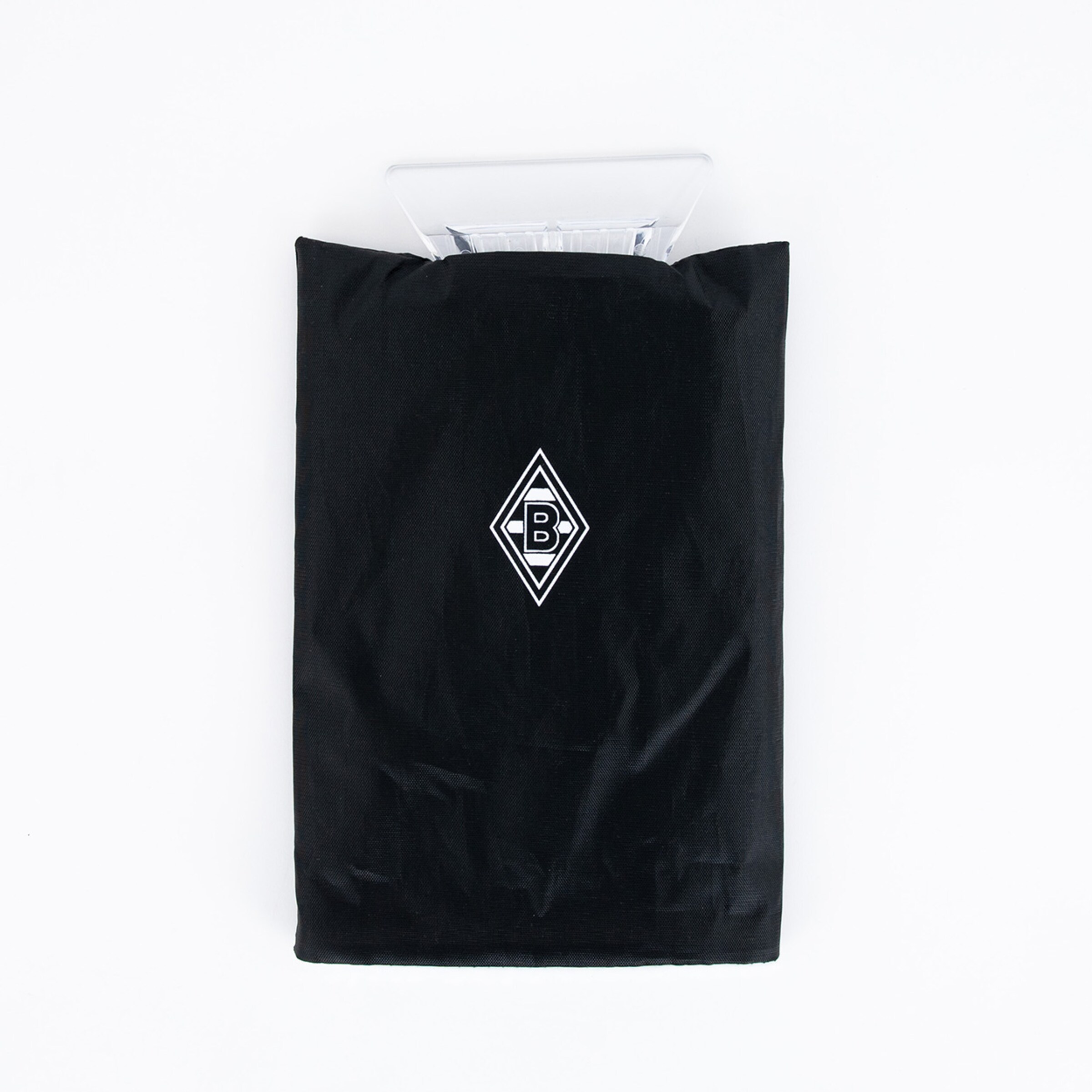 Schwarze Tragetasche mit dem Borussia Mönchengladbach Logo in der Mitte.