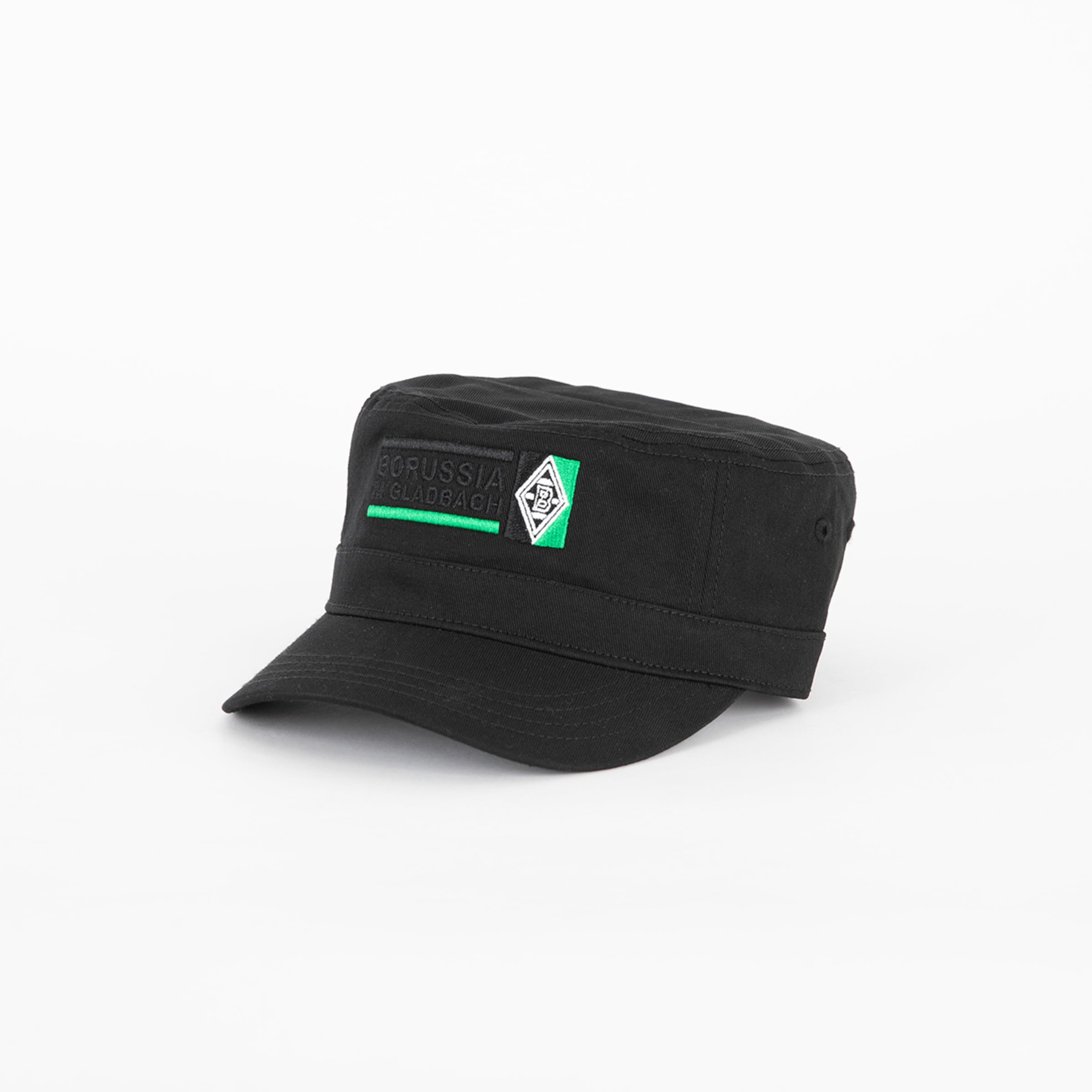 Schwarze Cap mit Borussia Mönchengladbach Logo und grünem Streifen