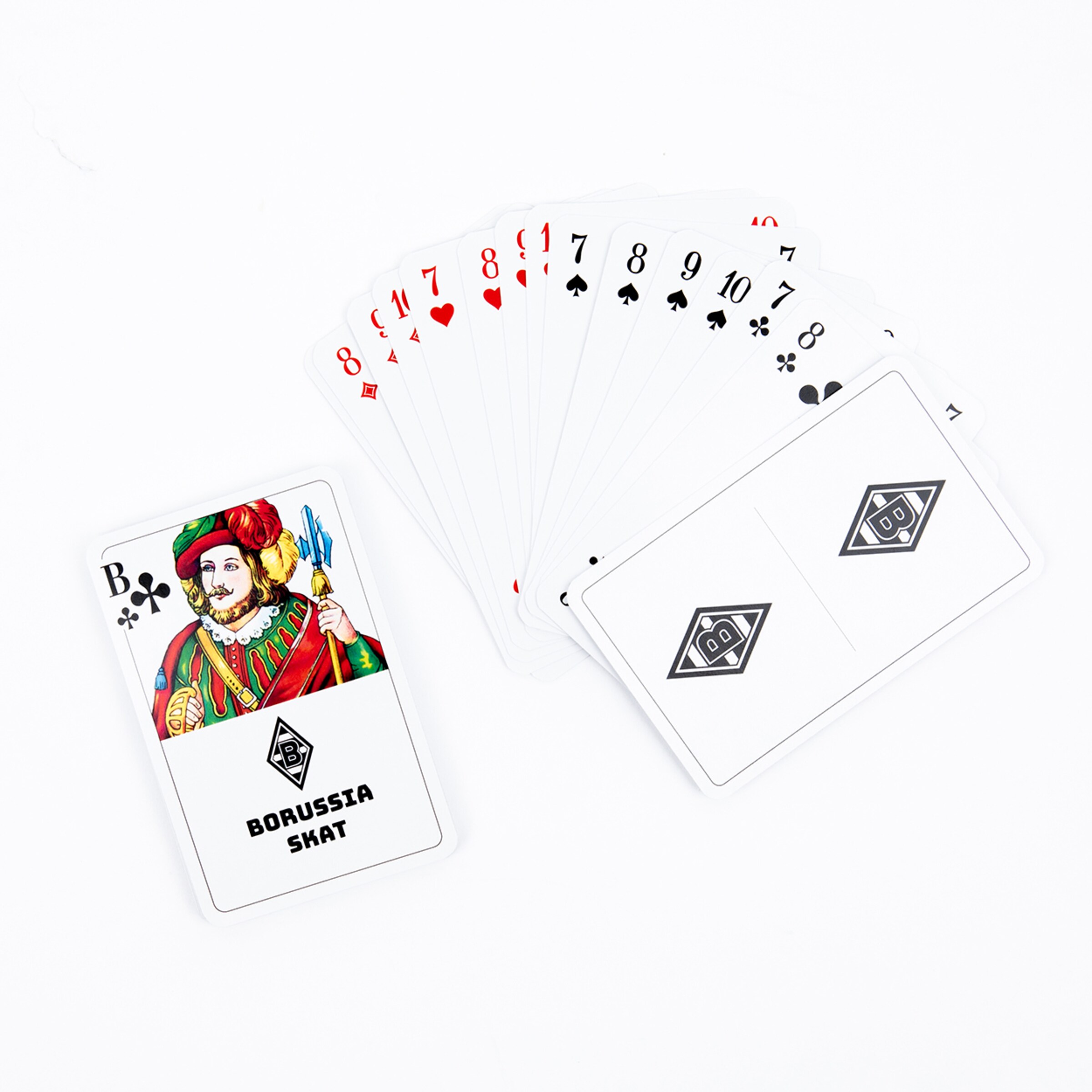 Spielkarte mit Borussia Mönchengladbach Motiv und anderen standardisierten Spielkarten.