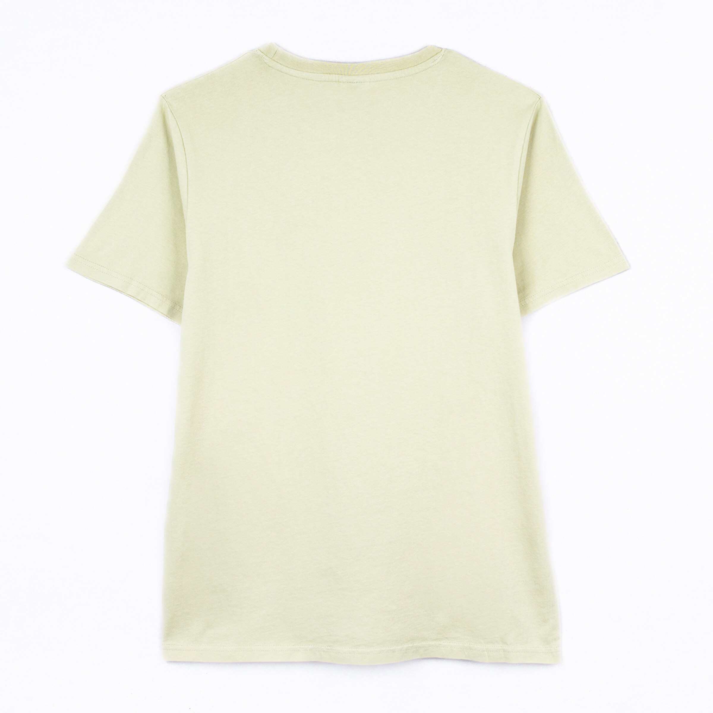 Kurzarm-T-Shirt in hellem Grün von hinten betrachtet.