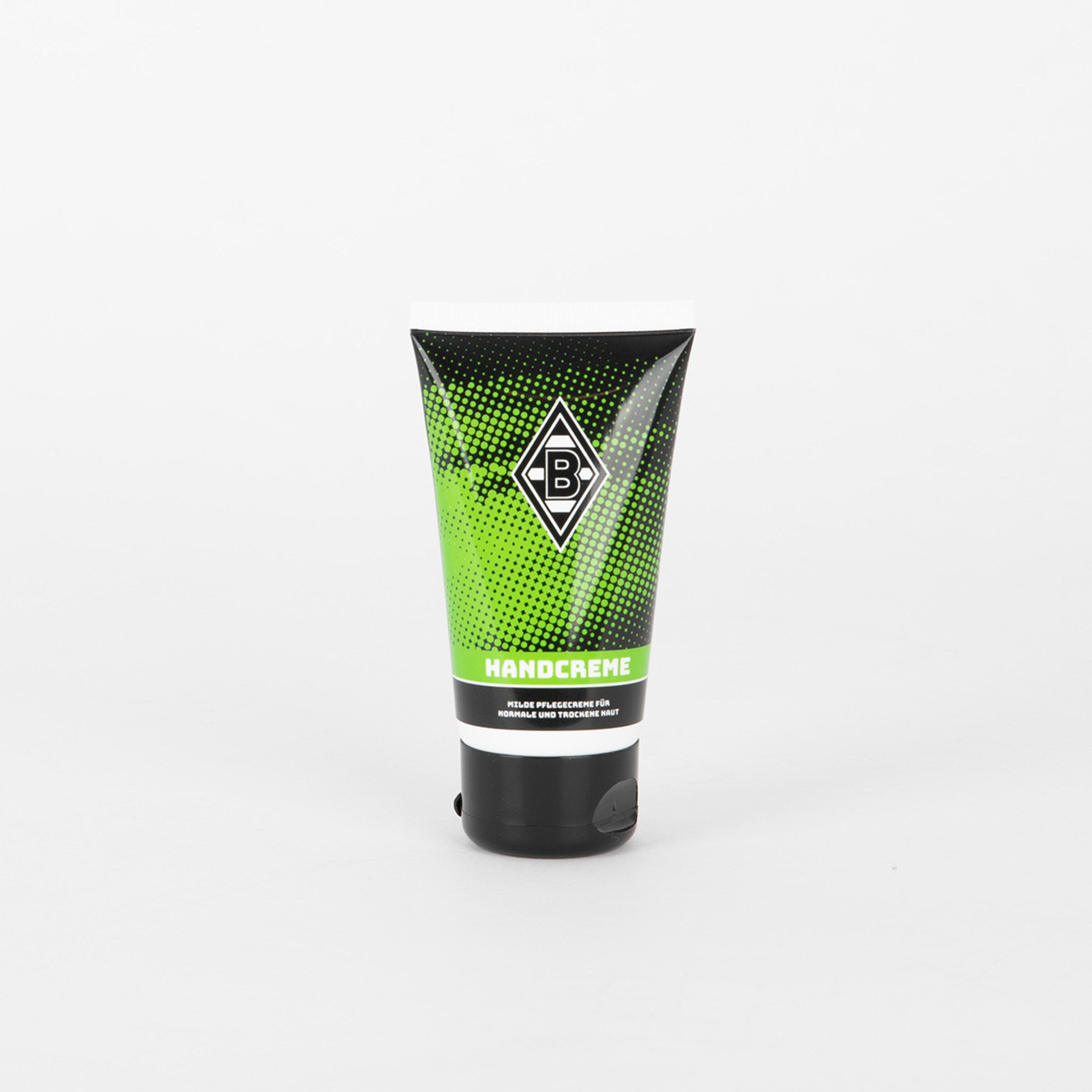Handcreme mit Borussia Mönchengladbach Logo schwarze Tube mit grünem Design.