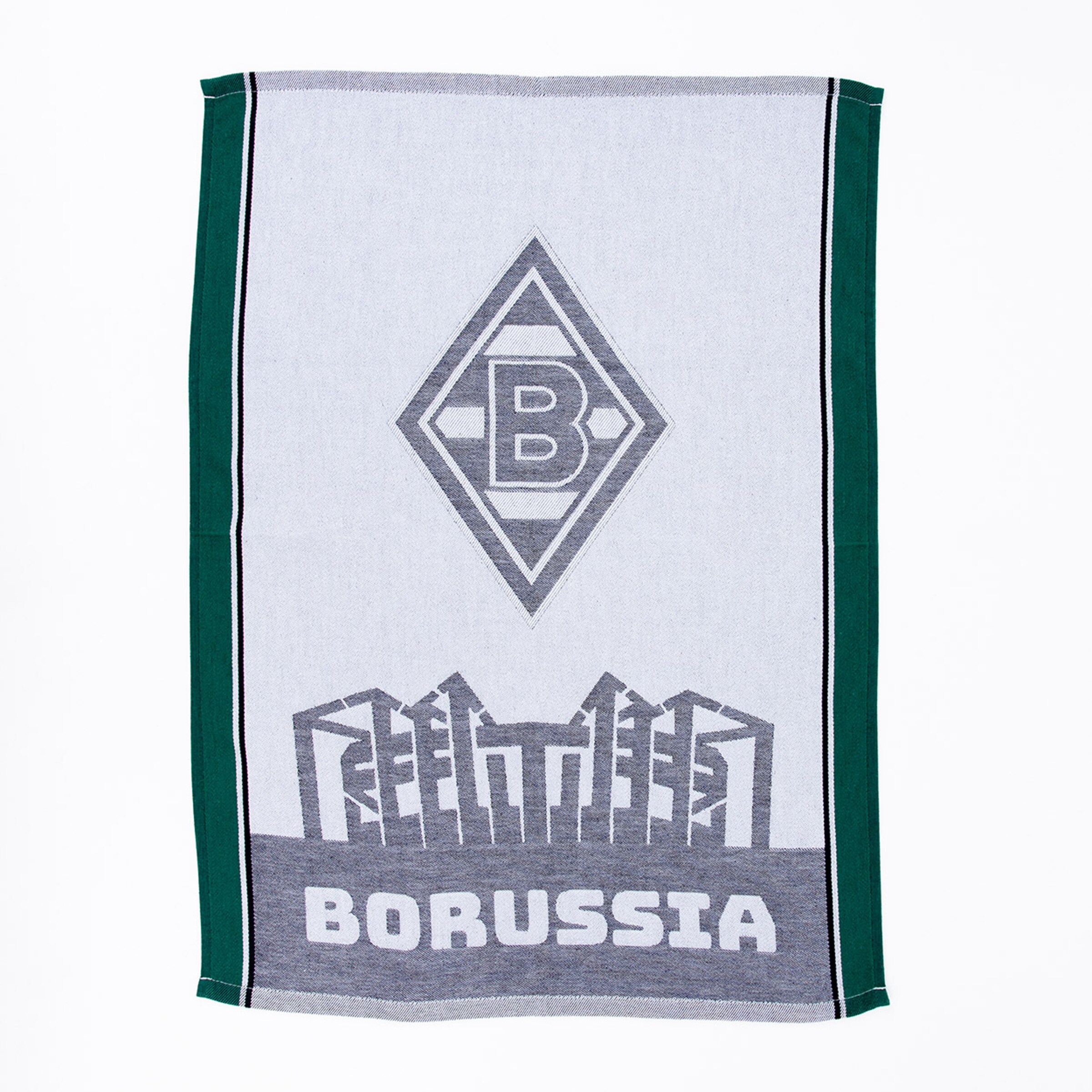 Handtuch mit dem Logo von Borussia Mönchengladbach und BORUSSIA Schriftzug.