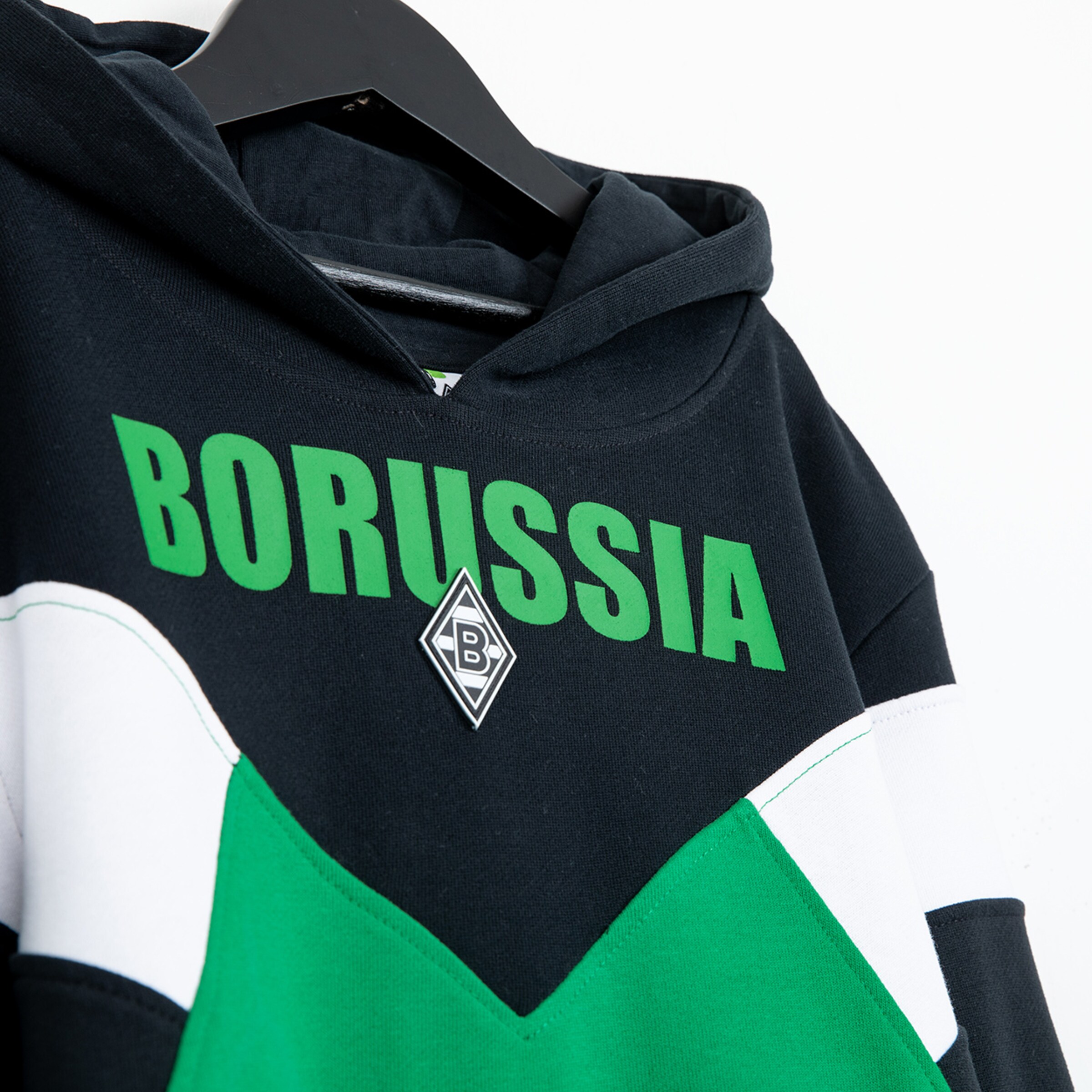 Black hoodie featuring the word BORUSSIA and a green white design.