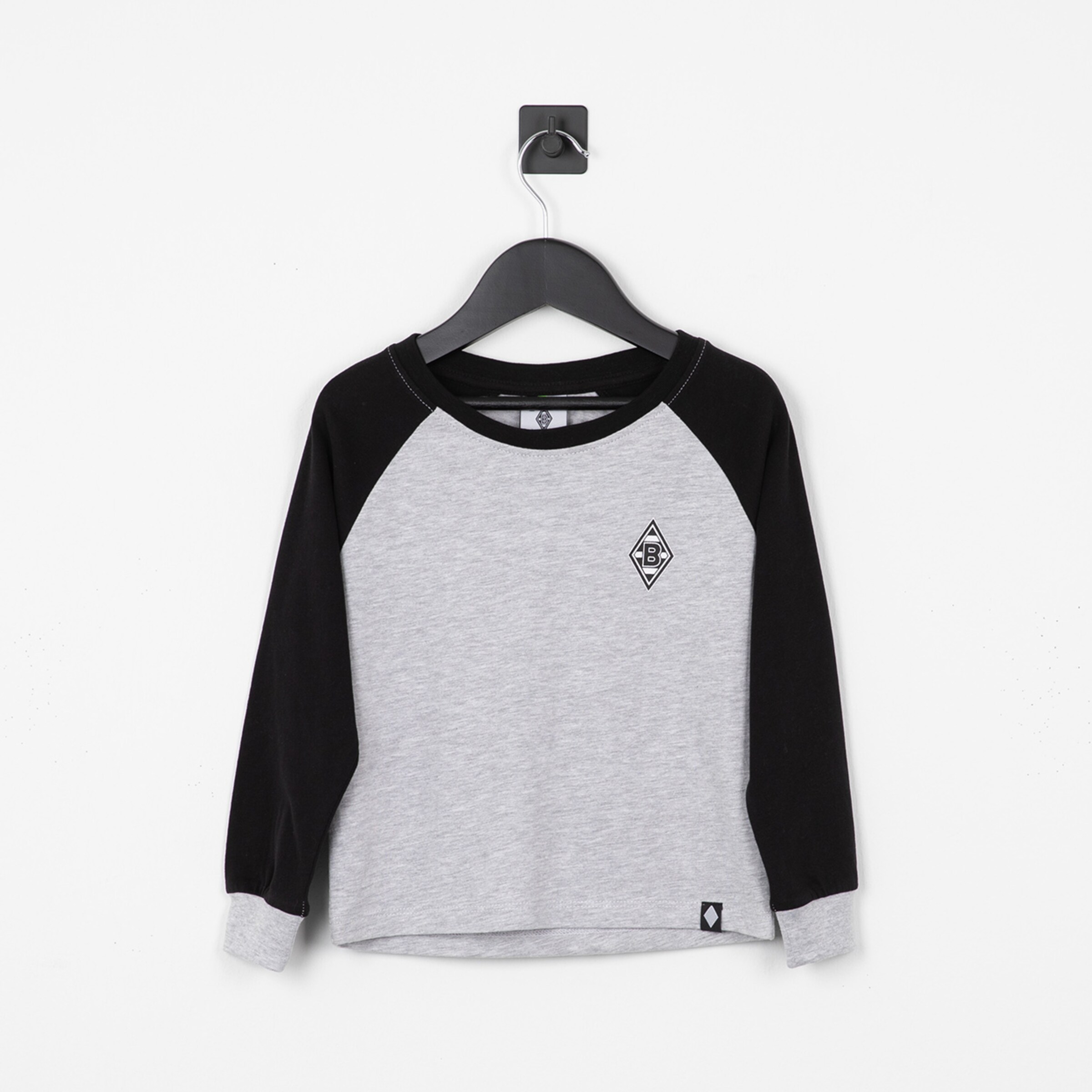 Langarmshirt in Grau und Schwarz mit Borussia Mönchengladbach-Logo.