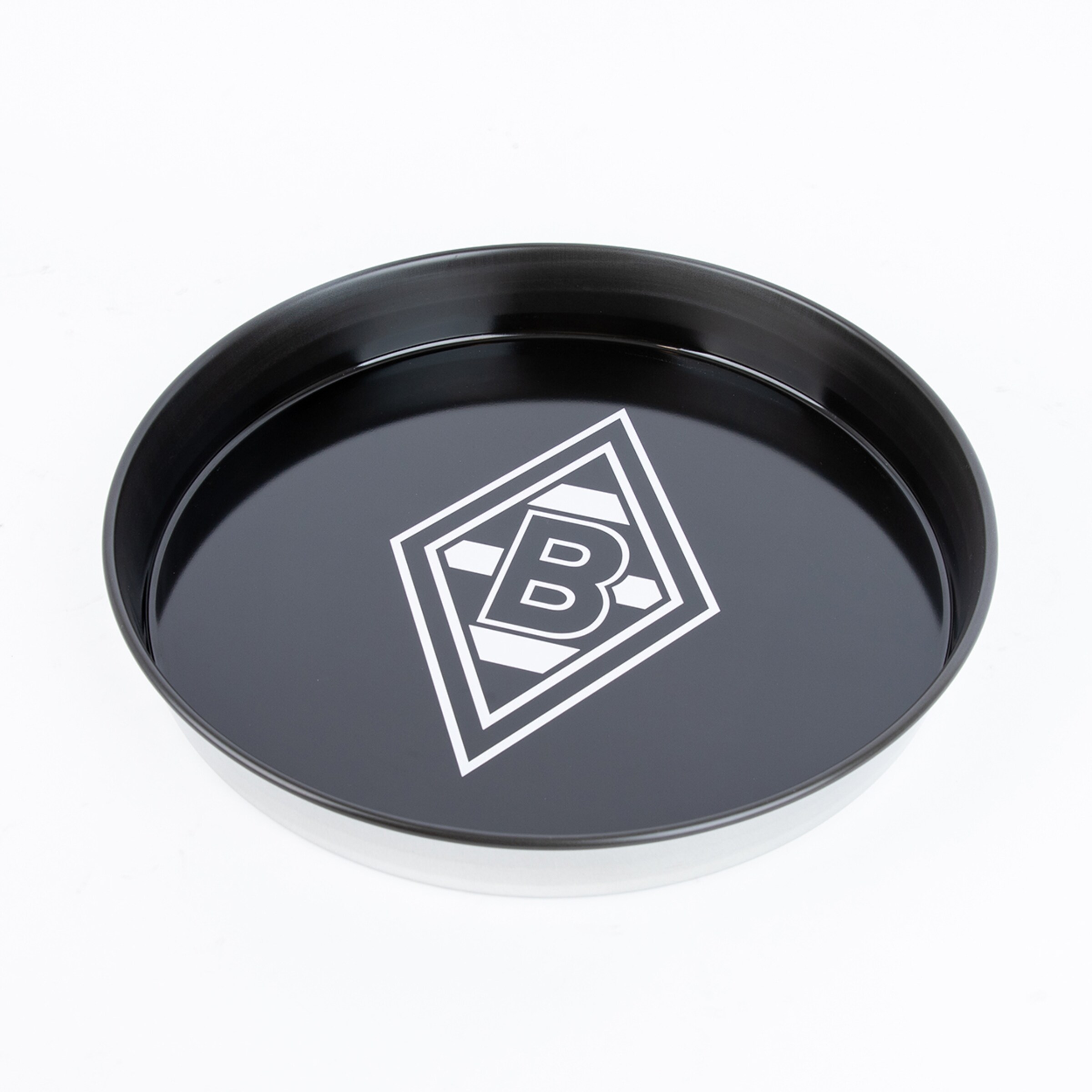 Black round serving tray featuring Borussia Mönchengladbach logo.