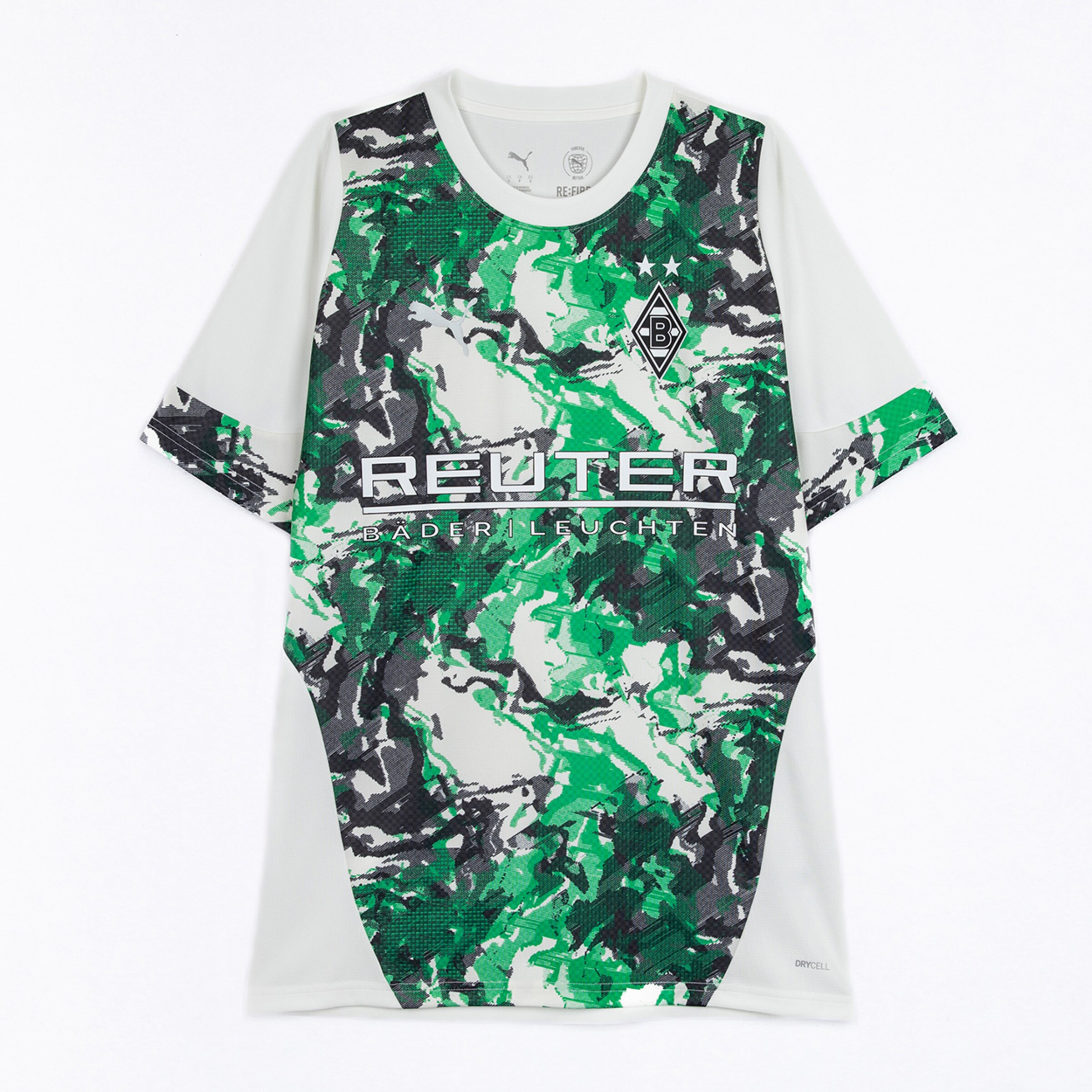 Puma-Trikot von Borussia Mönchengladbach in einem Muster mit grünem Camouflage-Effekt.