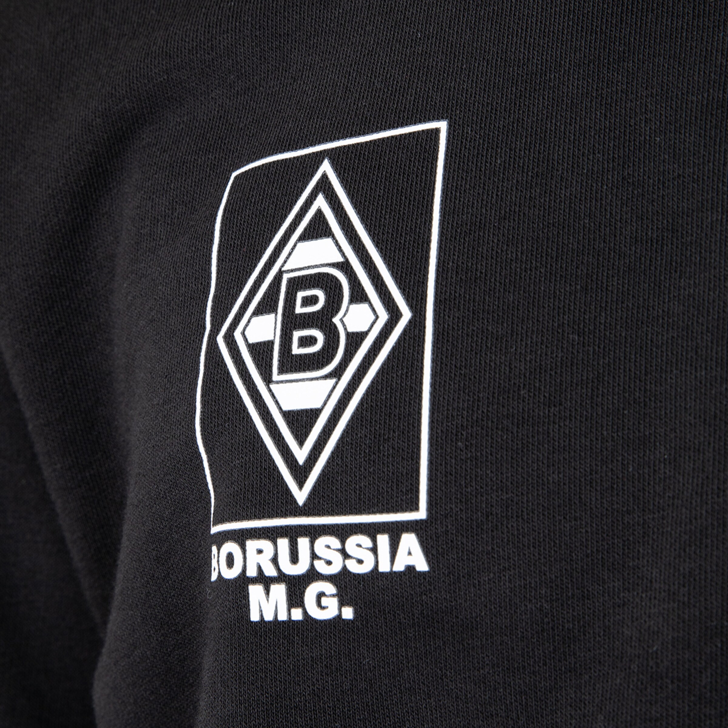 Black T-shirt featuring a white Borussia M.G. logo on the chest.