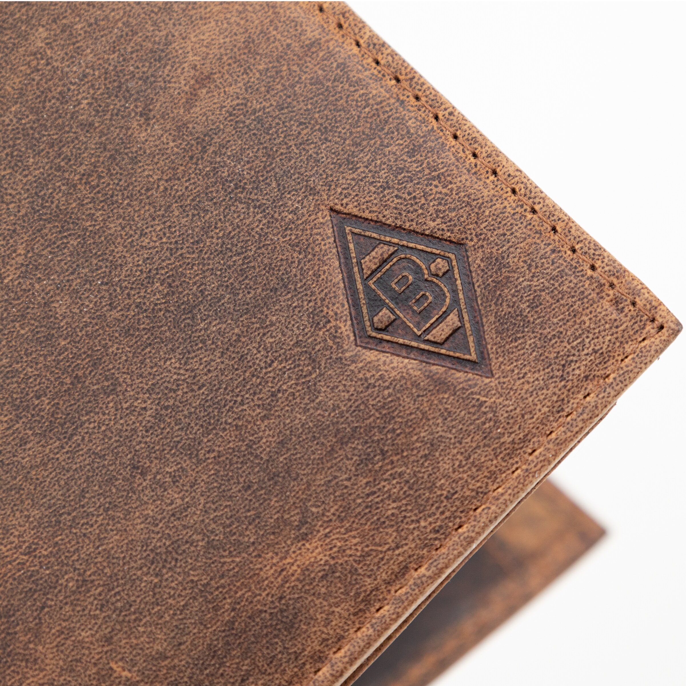 Braunes strukturiertes Lederetui mit eingeprägtem Borussia Mönchengladbach-Logo.