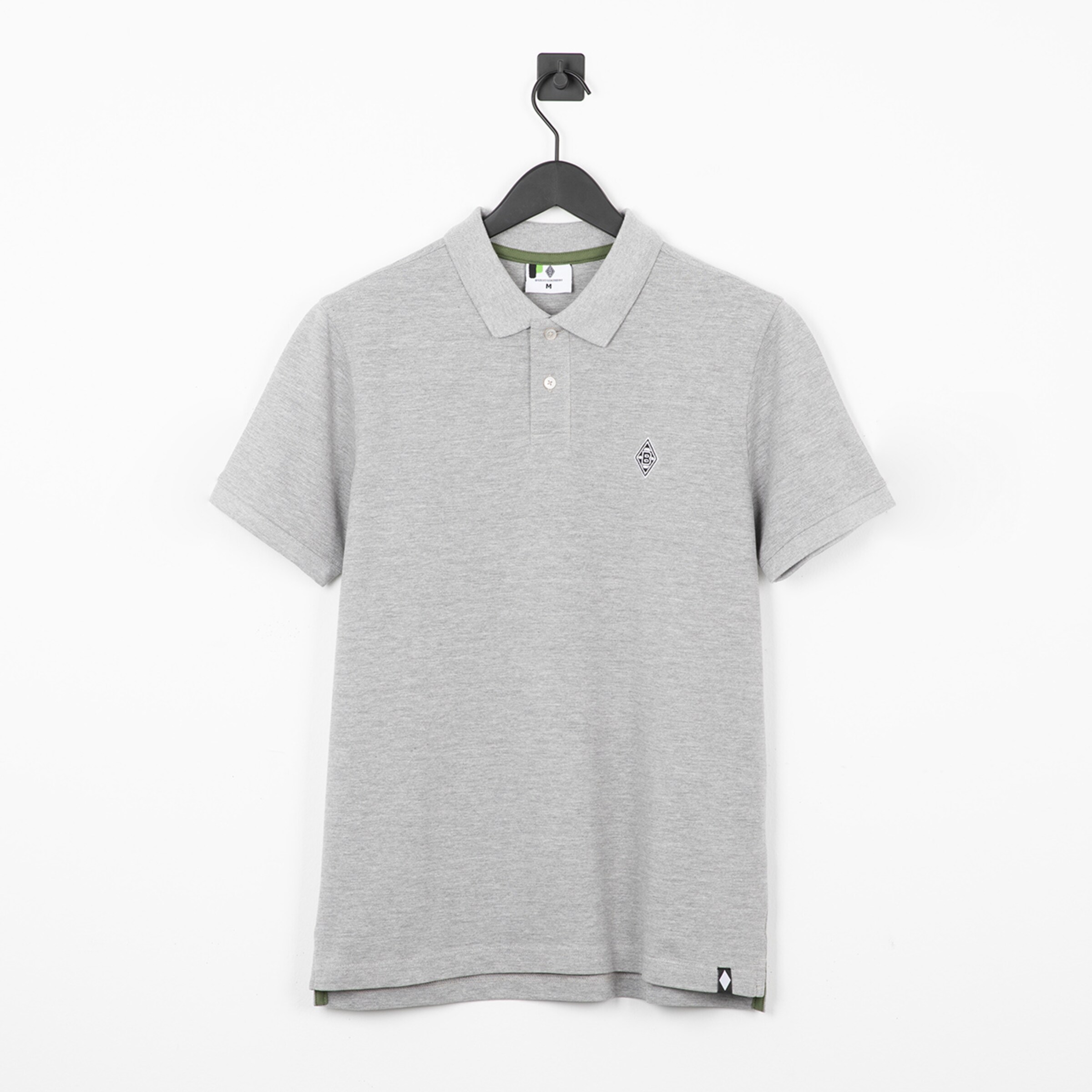Grau gestreiftes Poloshirt mit kurzer Ärmel Borussia Mönchengladbach-Logo.