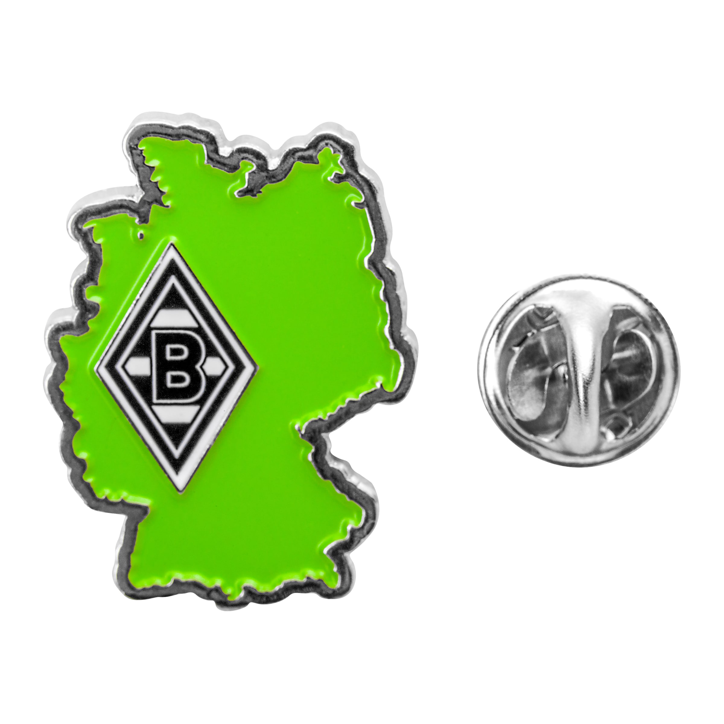 Green pin shaped like a map of Germany with Borussia Mönchengladbach logo.