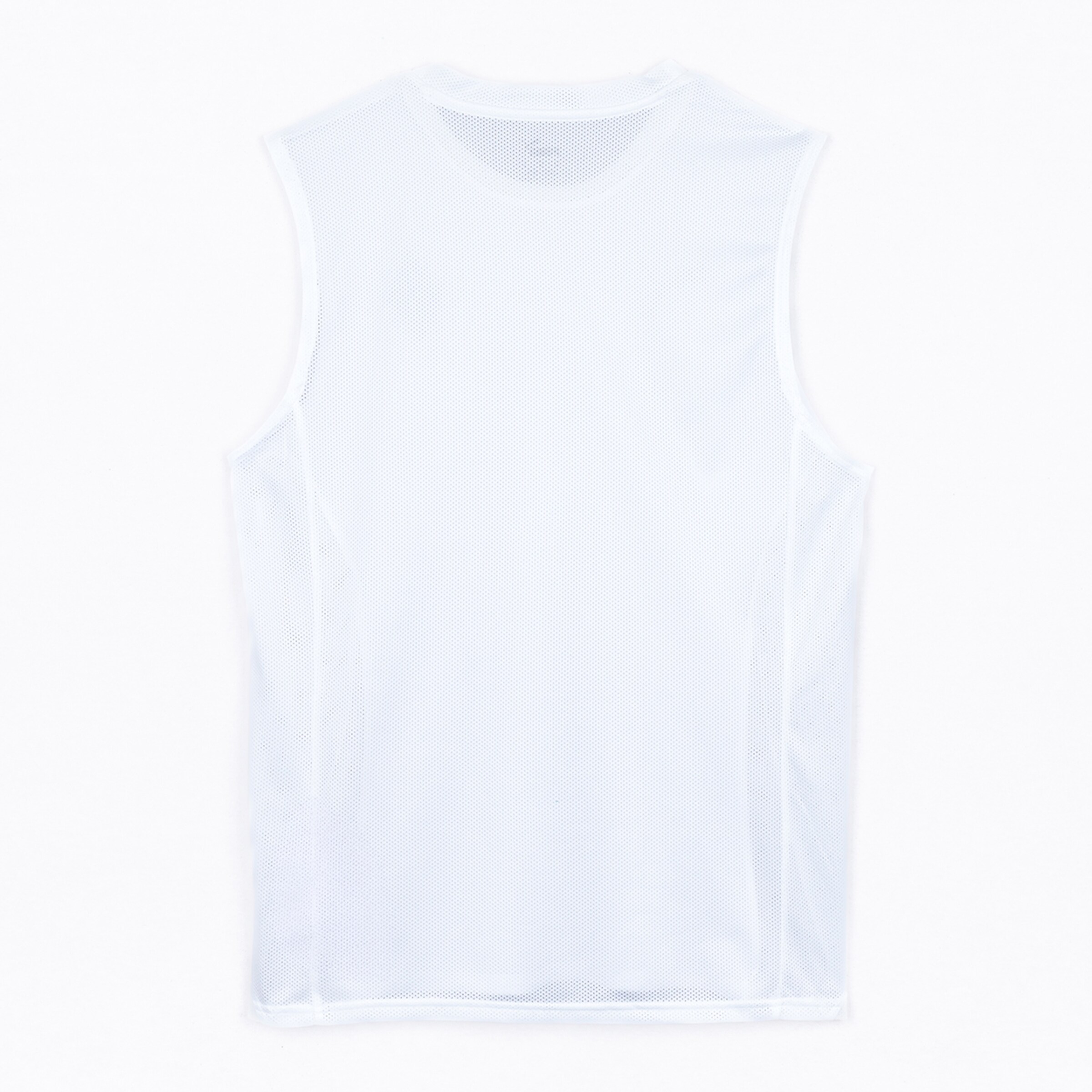 Sleeveless training shirt in white with mesh texture.