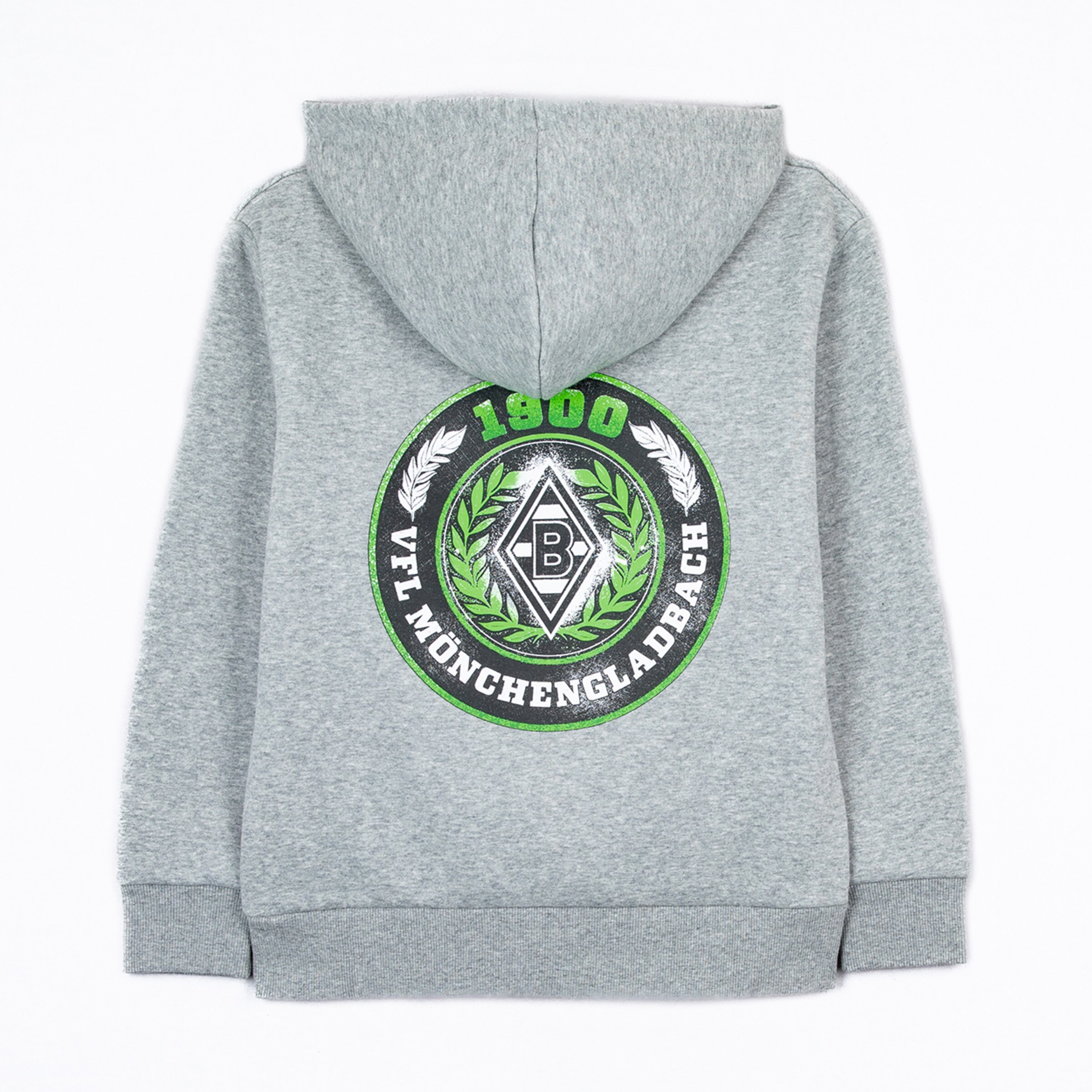 Graue Kapuzenjacke mit VFL Mönchengladbach Logo und Schriftzug 1900.