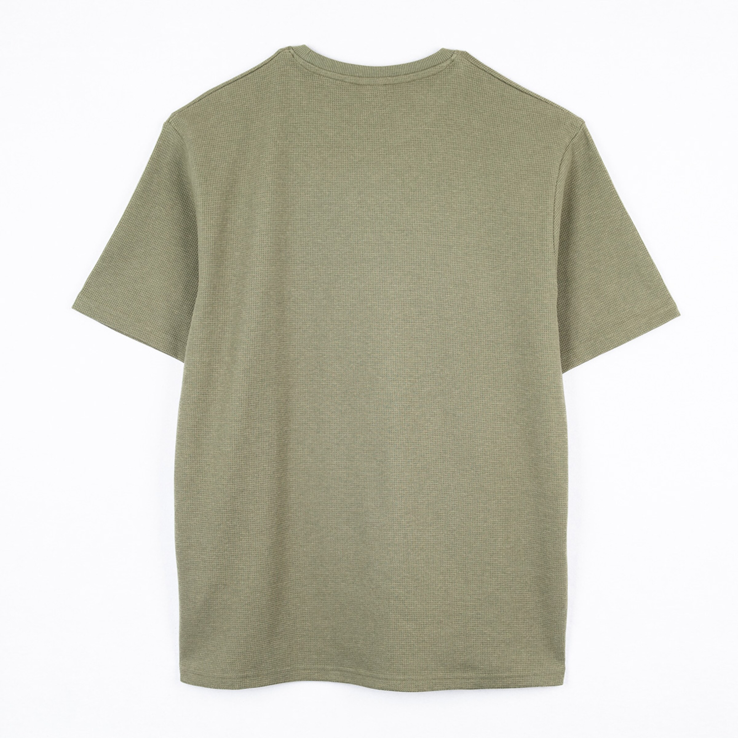 Grünes T-Shirt von hinten schlicht und ohne Aufdruck.
